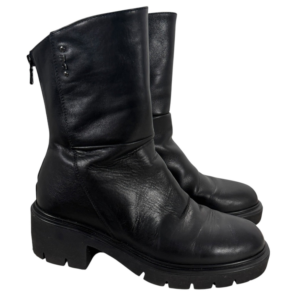 NeroGiardini Black Leather Lug Sole Platform Boots EU 39 US 8.5 Italy Rear Zip‎